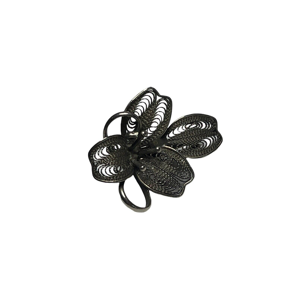 Vintage Sterling Silver Dimensional Filigree Flower Pin Brooch Pendant 1.5”
